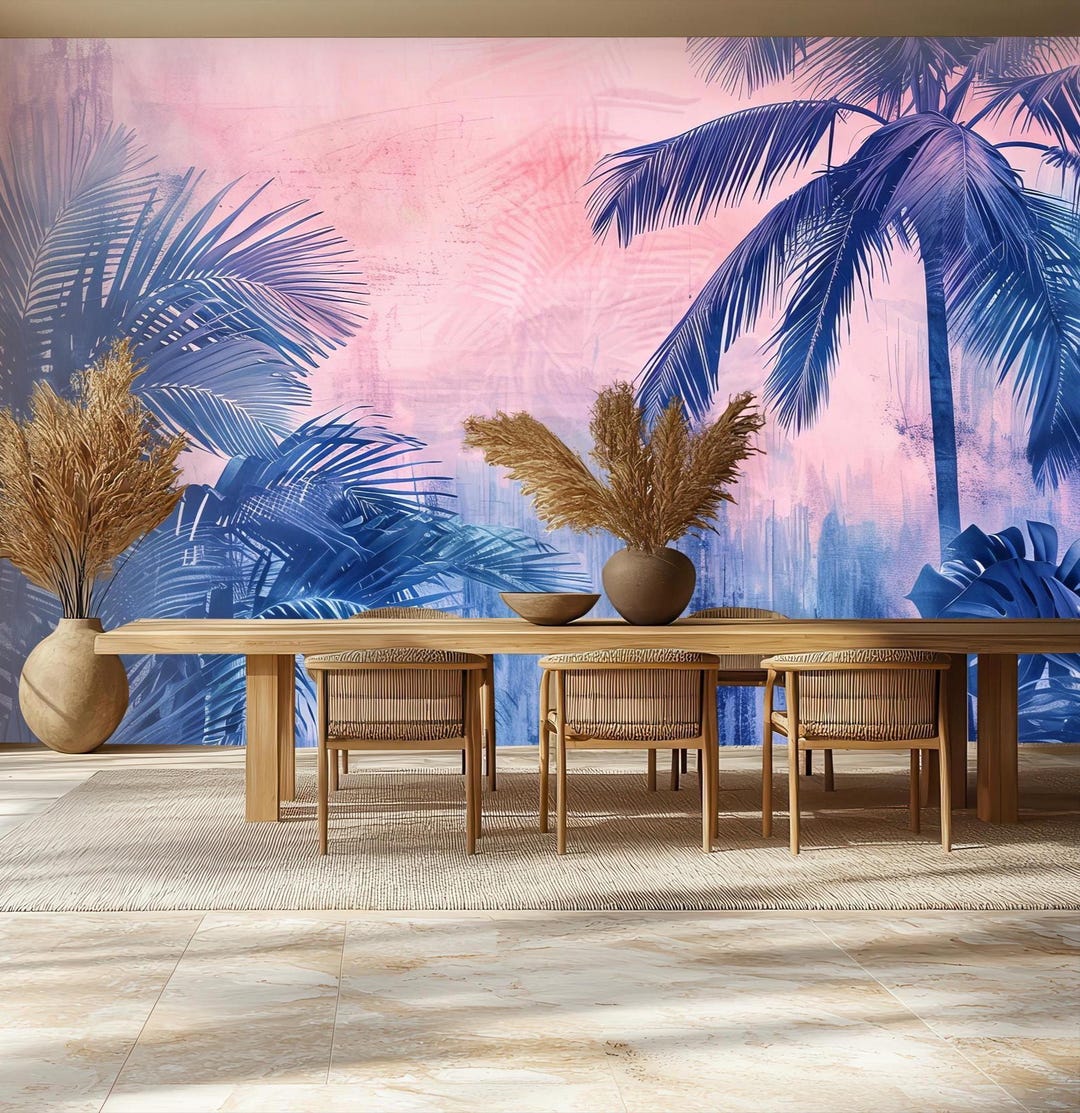 Tropical Palm Tree Wallpaper, Jungle Leaves Wall Mural, Removable Home
