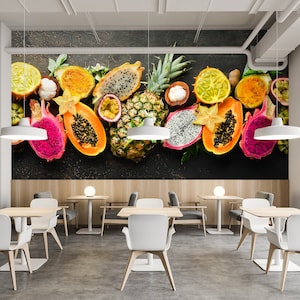 Tropische Früchte Tapete, Papaya, Mangostan, Pitaya, Ananas, Wandbild, schalen und aufkleben, Wanddekor, rückstandsfrei ablösbar