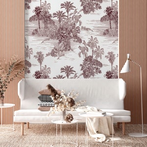 Vintage wallpaper with tropical jungle pattern, peel and stick, self adhesive, wall decor, Removable Wallpaper