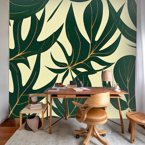 Tropical jungle wallpaper, monstera leaves wall mural, home decor, Removable, Peel and Stick or Non Self Adhesive (Vinyl), Wall Decor