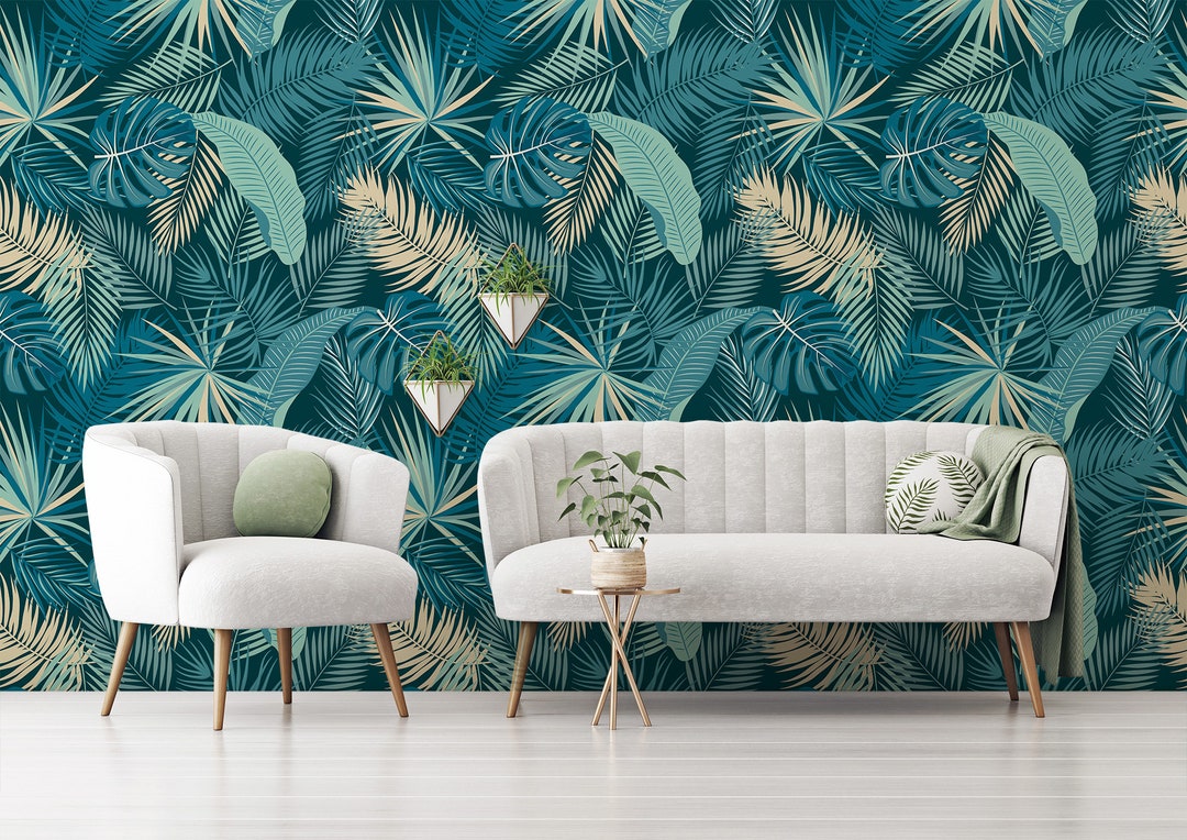 Tropical Wallpaper, Jungle Palm Leaves Pattern, Peel and Stick, Self