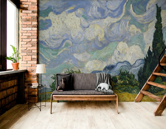 buitenaards wezen Calamiteit Verder Vincent van Gogh schilderij behang tarweveld met cipressen - Etsy België
