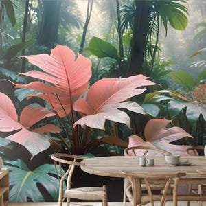 Tropical exotic wallpaper, leaf wall mural, wall art, home decor, Removable, Peel and Stick or Non Self Adhesive (Vinyl), Wall Decor