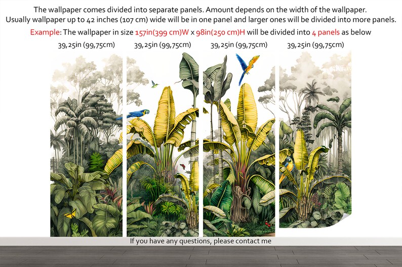 Tropical Jungle Leaves Birds Wallpaper Mural (peel and Stick or Vinyl ...