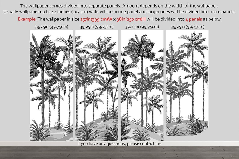 Black and White Palm Tree Wallpaper, Modern Tropical Wall Mural (peel ...