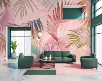 Tropical Palm Leaf Wallpaper, Botanical Monstera Peel and Stick Wall Decor