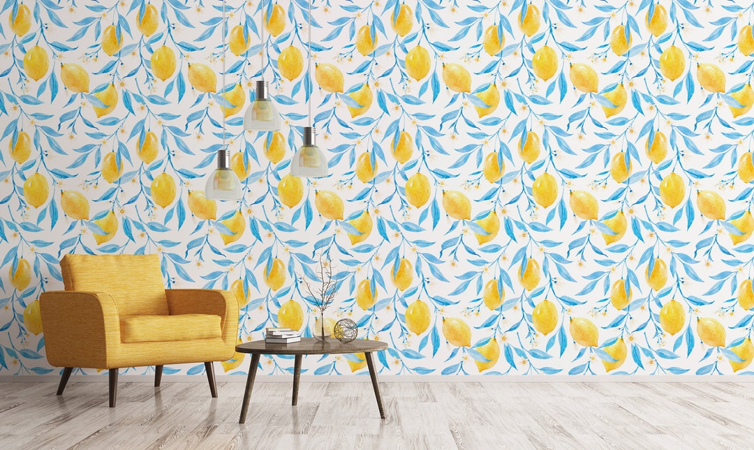 Watercolor Lemon Leaf Wallpaper, Tropical Peel and Stick Wall Mural - Etsy