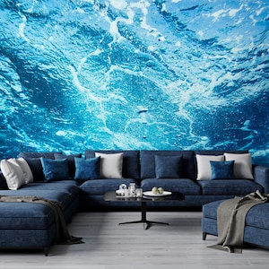 Blaue Wassertapete, ablösbar, Wandbild, selbstklebend (abziehen und aufkleben), nicht selbstklebend (Vinyl / Traditionell)
