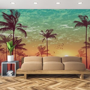 Exotic wallpaper with tropical palm tree, landscape, peel and stick, self adhesive, wall decor, Removable Wallpaper