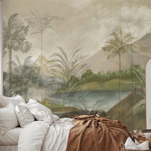 Vintage tropical landscape wallpaper, Self Adhesive (Peel and Stick), Non Self Adhesive (Vinyl/Traditional), Removable, Wall Mural
