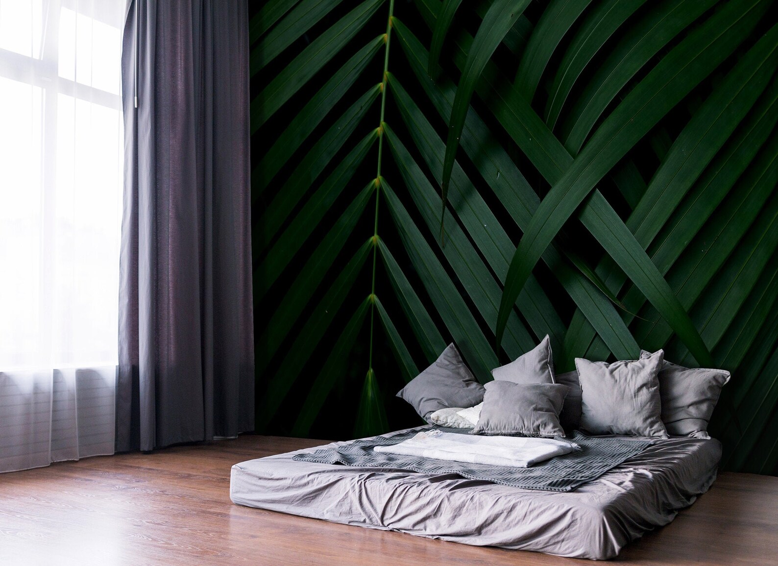 Dark Tropical Palm Leaf Wallpaper, Jungle Wall Mural (peel and Stick ...