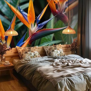 Bird of paradise wallpaper, tropical wall mural, home decor, Removable, Peel and Stick or Non Self Adhesive (Vinyl), Wall Decor