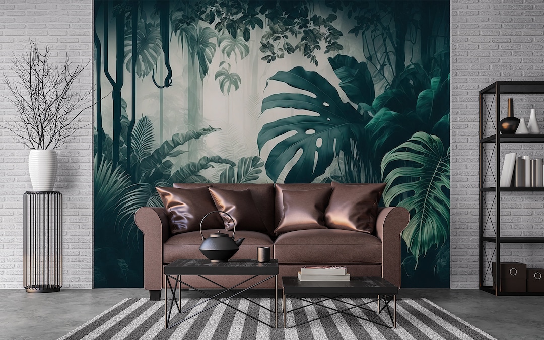 Tropical Jungle Leaves Wallpaper Mural, Peel and Stick Vinyl Wall ...
