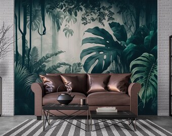 Papier peint mural feuilles de la jungle tropicale, revêtement mural en vinyle autocollant