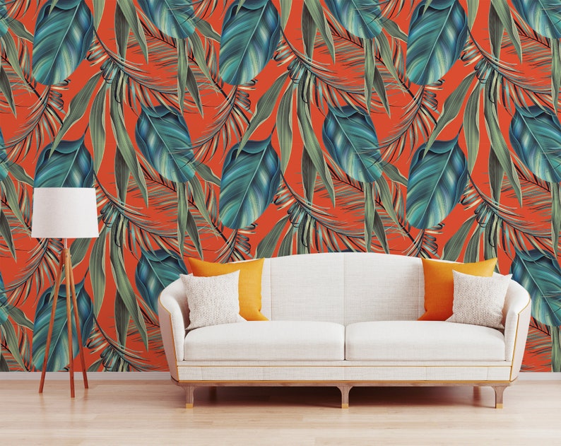 Tropical Leaves Wallpaper Mural, Peel and Stick or Vinyl Wall Covering ...