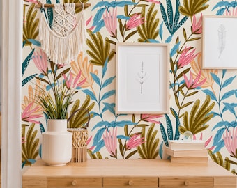 Peel-and-Stick-behang tropisch blad, zelfklevende botanische muurschildering, verwijderbaar decor
