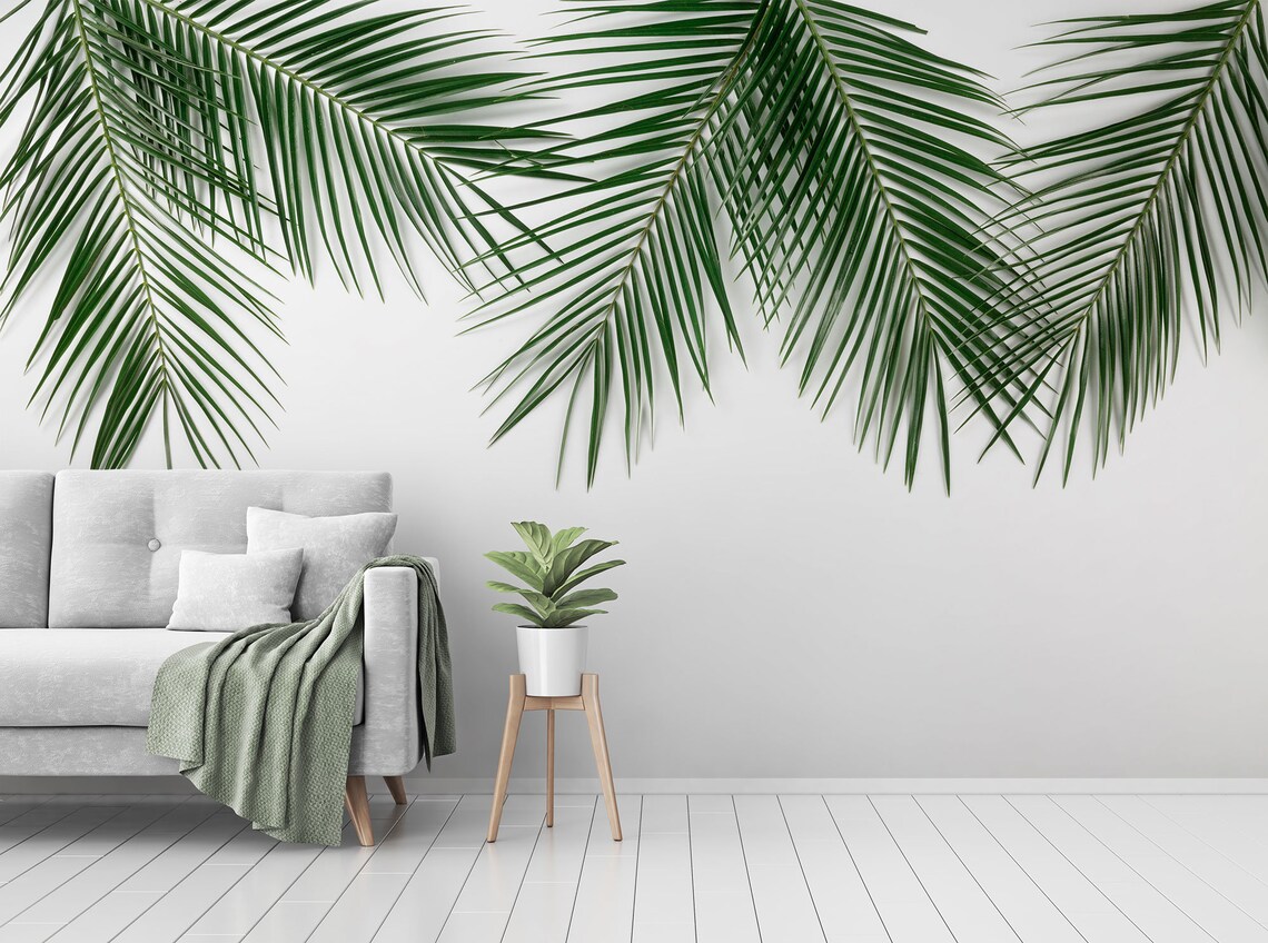 Tropical Palm Leaves Wallpaper Monstera Leaf Print Peel and - Etsy