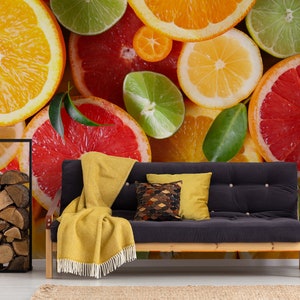 Colorful wallpaper with citrus fruits, Self Adhesive (Peel and Stick), Non Self Adhesive (Vinyl/Traditional), Removable, Wall Mural