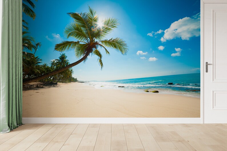 Tropical Beach Palm Tree Wall Mural (peel and Stick or Vinyl) - Etsy ...