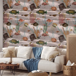 Colorful fish wallpaperm Wall Mural, Removable, Self Adhesive(Peel and Stick), Non Self Adhesive(Vinyl), Wall Decor