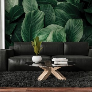 Abstract green wallpaper, tropical leaf, nature, peel and stick, self adhesive, wall decor, Removable Wallpaper