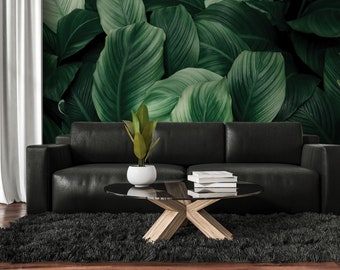 Abstract groen behang, tropisch blad, natuur, schil en plak, zelfklevend, wanddecor, verwisselbaar behang