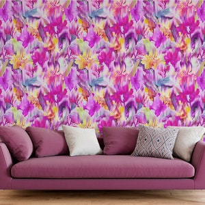 Modern tropical flower wallpaper, leaf Wall Mural, Removable, Self Adhesive (Peel&Stick), Non Self Adhesive (Vinyl), Wall Decor
