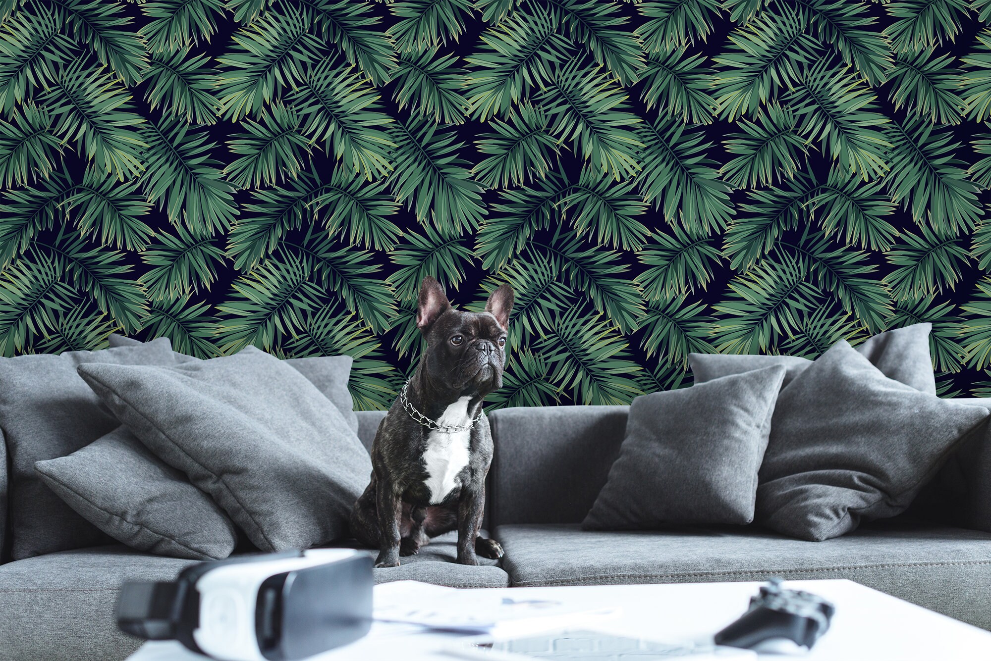 Dark Tropical Palm Leaves Wallpaper, Peel and Stick Wall Mural ...