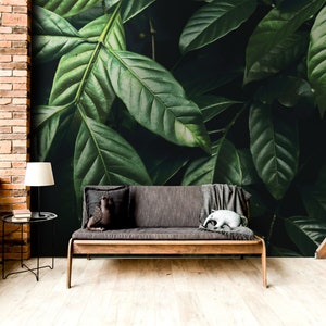 Botanical nature, green tropical wallpaper, peel and stick, self adhesive, wall decor, Removable Wallpaper