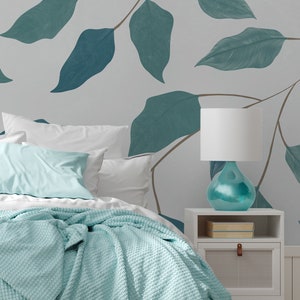 Abstract tree leaves wallpaper, botanical leaf pattern, Wall Mural, Self Adhesive (Peel and Stick), Non Self Adhesive (Vinyl/Traditional)