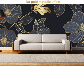 Luxury yellow floral wallpaper, peel and stick, self adhesive, wall decor, Removable Wallpaper