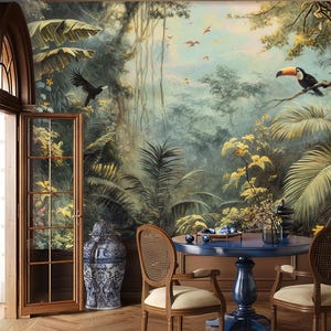 Tropical forest wallpaper, jugnle landscape wall mural, home decor, Removable, Peel and Stick or Non Self Adhesive (Vinyl), Wall Decor