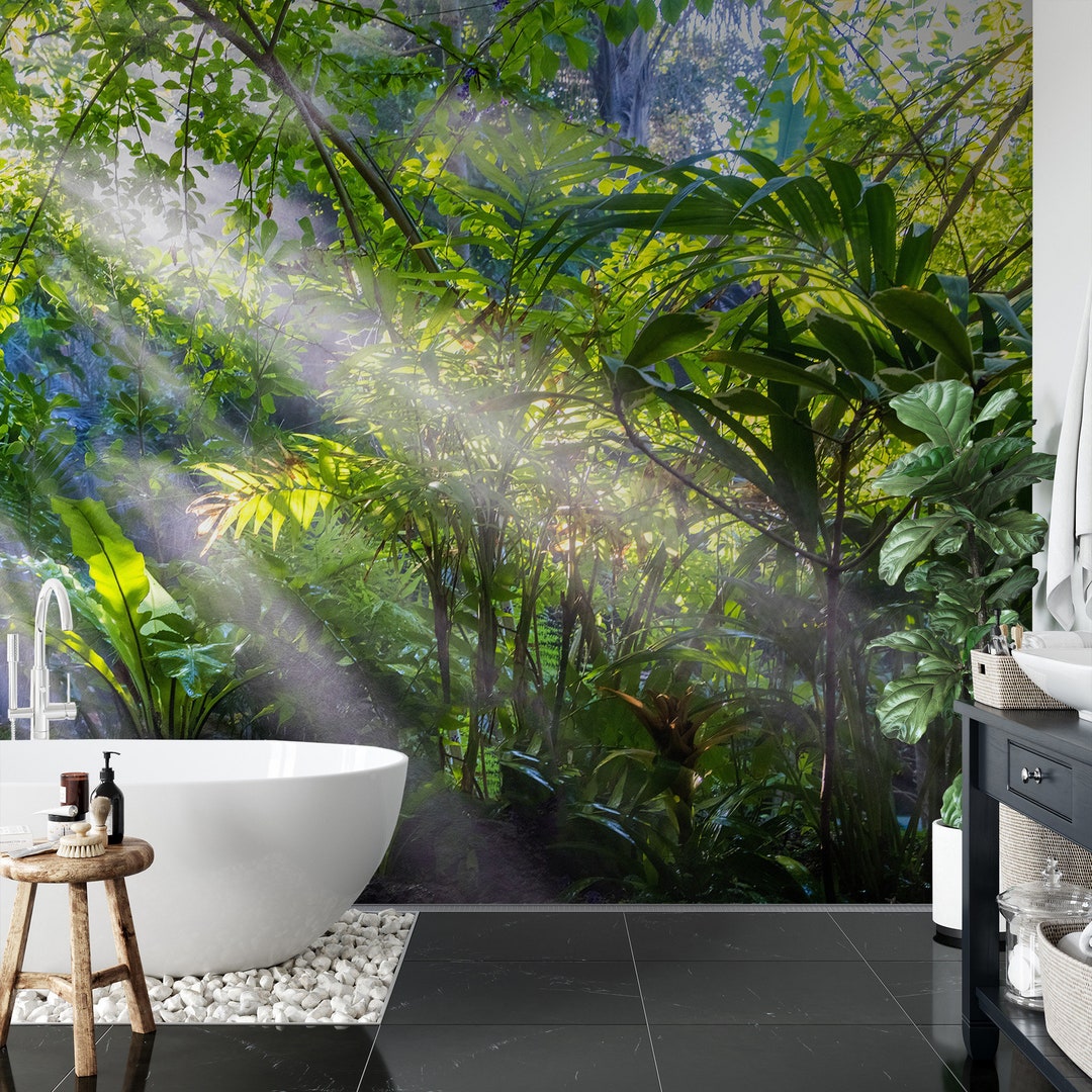 Tropical Forest Peel and Stick Wallpaper Mural, Lush Jungle Wall Decor ...
