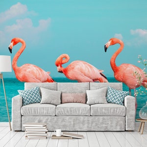Vintage und Retro Tapete mit Flamingos, kleben und kleben, Wanddekor, rückstandsfrei entfernbar
