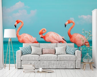 Flamingo Tropical Wallpaper, Peel and Stick, Removable Wall Decor