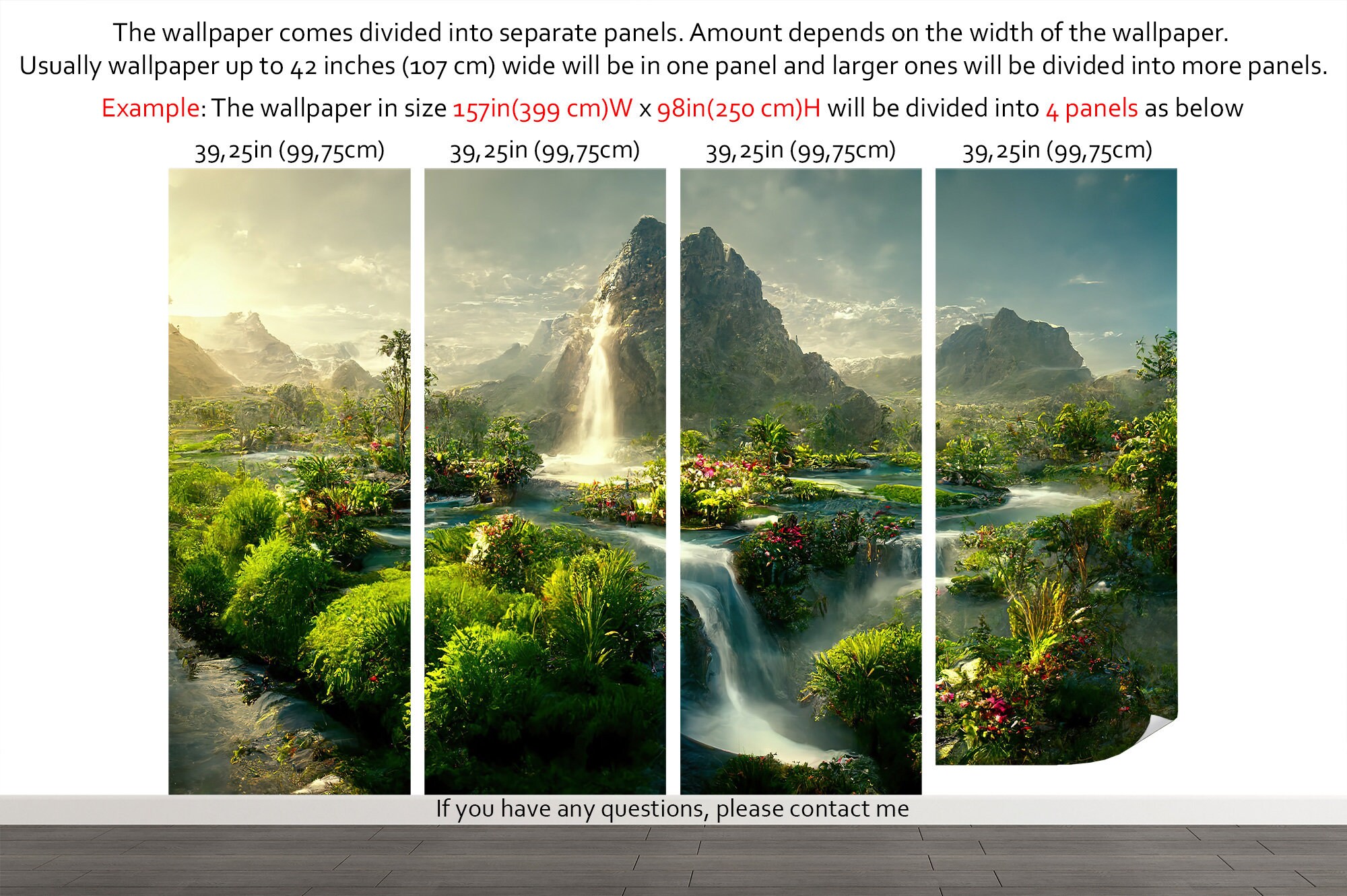 Mountain Waterfall Landscape Mural, Removable Peel and Stick Wall Decor ...