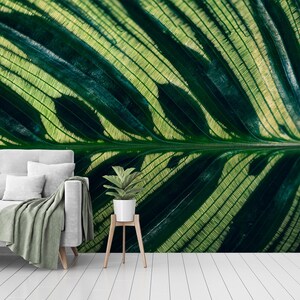 Tapete mit tropischen Blättern, Blume auf dunklem Tropisch, schälen und aufkleben, selbstklebend, Wanddeko, ablösbare Tapete