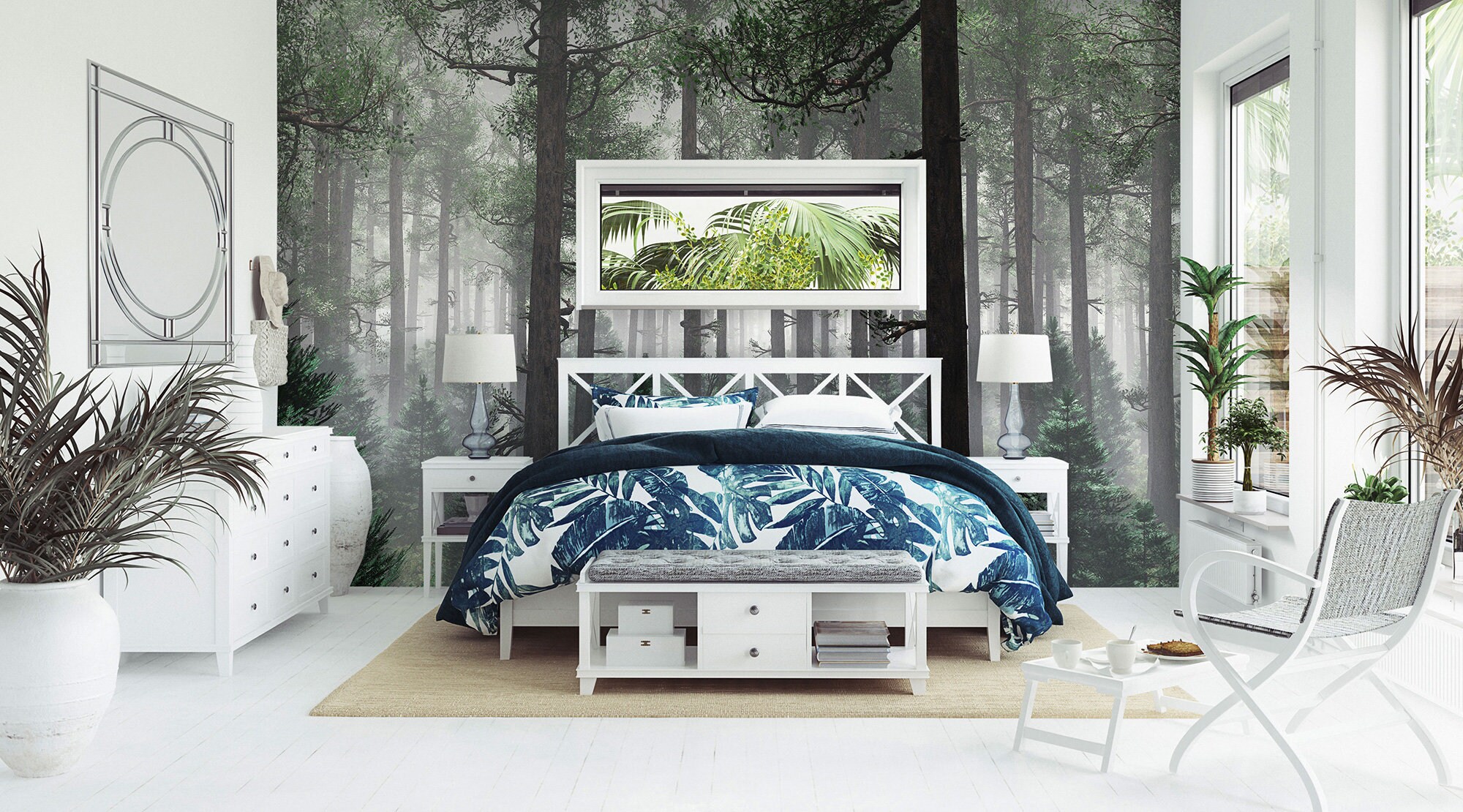 Carta Da Parati Panoramica Verde 3D Con Alberi Della Foresta E Natura Per Camera Da Letto Cucina Soggiorno Corridoio 350x250 Cm 96811940