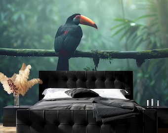 Papel de parede com tucano, ave tropical, mural de parede com tema de selva, adesivo removível (vinil)