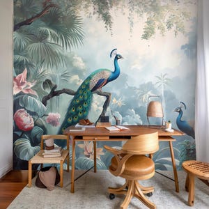 Vintage vogelbehang, tropisch bos muurschildering, woondecoratie, verwijderbaar, peel and stick of niet-zelfklevend (vinyl), wanddecoratie