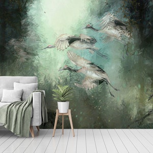 Jungle, tropical wallpaper, vintage birds, Wall Mural, Removable, Self Adhesive (Peel and Stick), Non Self Adhesive (Vinyl)