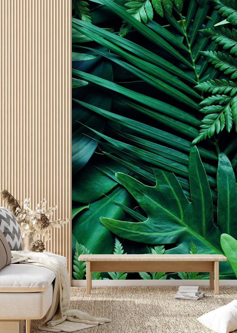 Tropical Green Leaf Wallpaper Mural, Removable Peel and Stick Wall ...