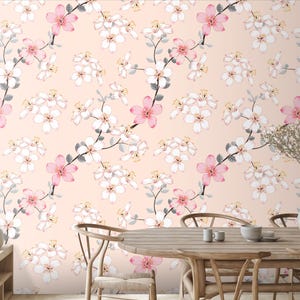 Carta da parati con fiori di ciliegio, murale con fiori glamour, arredamento per la casa, rimovibile, staccabile e attaccabile o non autoadesivo (vinile), decorazione da parete