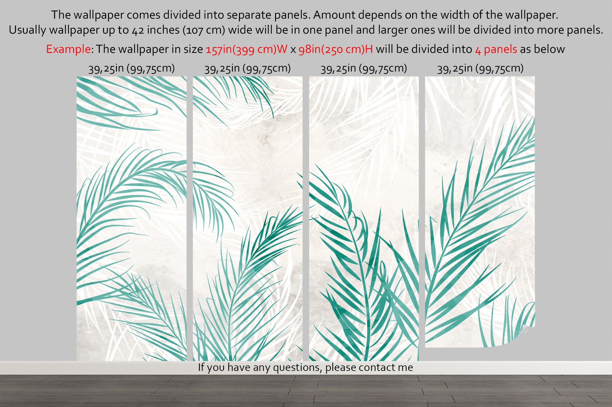 Tropical Palm Leaf Wallpaper Mural, Removable Peel and Stick Vinyl Wall ...