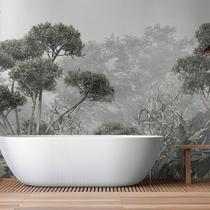 Tropical trees and leaves wallpaper, peel and stick, self adhesive, wall decor, Removable Wallpaper