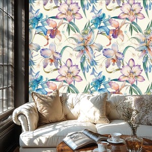 Watercolor blooming wallpaper, abstract floral wall mural, home decor, Removable, Peel and Stick or Non Self Adhesive (Vinyl), Wall Decor