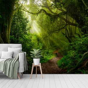 Asian tropical rainforest wallpaper, peel and stick, self adhesive, wall decor, Removable Wallpaper