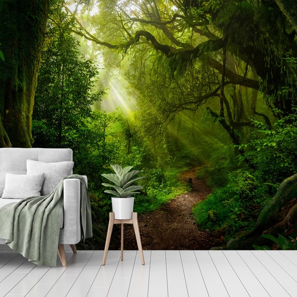 Asian tropical rainforest wallpaper, peel and stick, self adhesive, wall decor, Removable Wallpaper