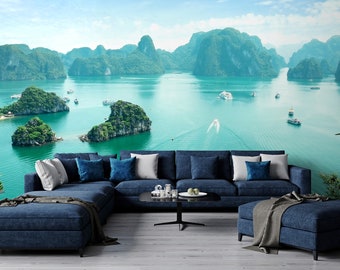 Landscape wallpaper, beautiful bay in Vietnam, 3D effect, peel and stick, self adhesive, wall decor, Removable Wallpaper