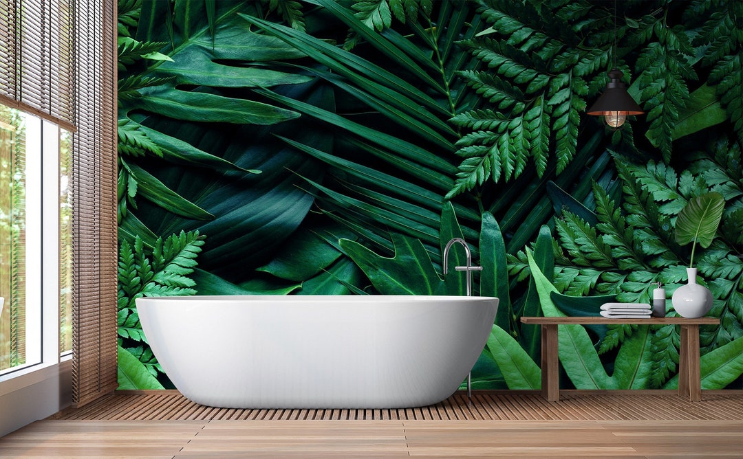 Tropical Green Leaf Wallpaper Mural, Removable Peel and Stick Wall ...